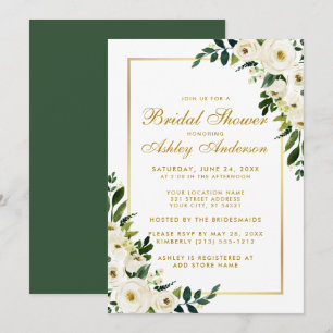 Invitación Bridal Shower Gold Watercolor Green Floral Invitac