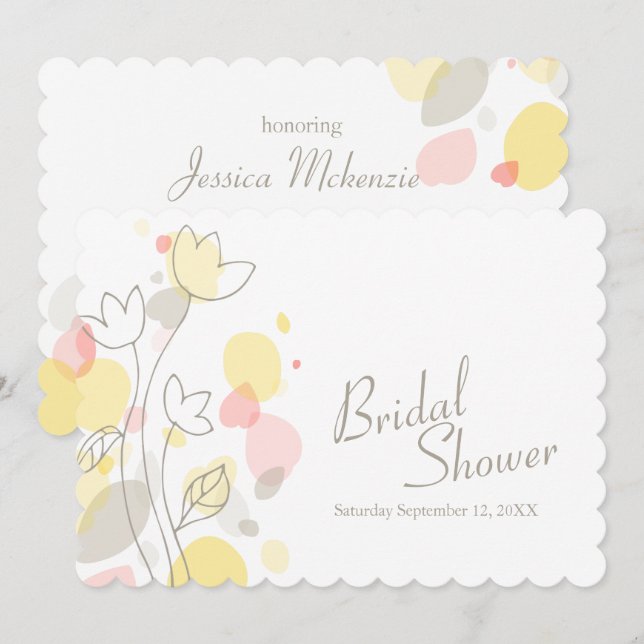 Invitación Bridal Shower gráficos modernos pétalos de flores  (Anverso / Reverso)