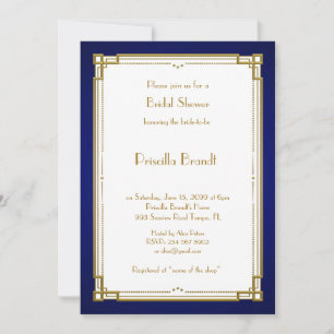 Invitación Bridal Shower, gran Gatsby, blanca y marina