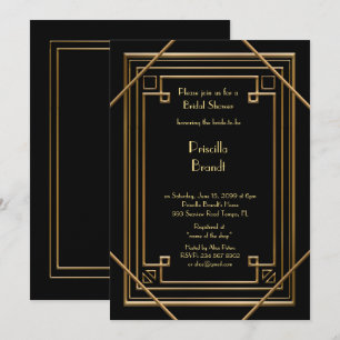 Invitación Bridal Shower, gran Gatsby dorado negro