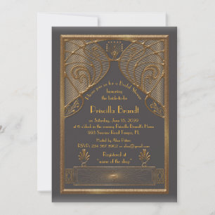 Invitación Bridal Shower, gran Gatsby, gris dorado