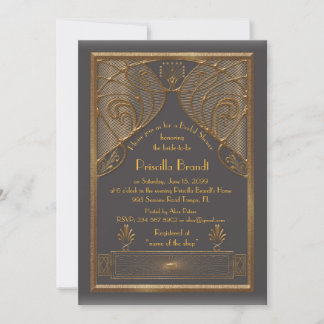 Invitación Bridal Shower, gran Gatsby, gris dorado