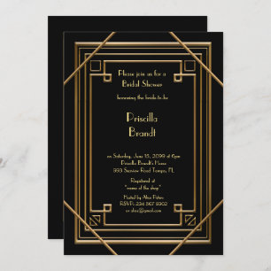 Invitación Bridal Shower, gran Gatsby negro dorado