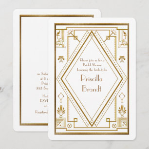 Invitación Bridal Shower, gran Gatsby oro blanco