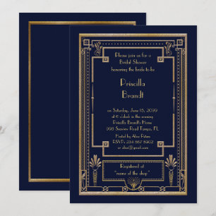 Invitación Bridal Shower, gran marina metalizado de Gatsby