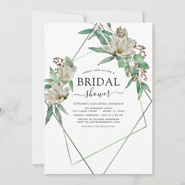 Invitación Bridal Shower Greenery Eucalyptus Magnolia (Anverso)