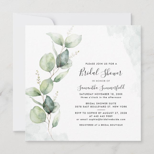 Invitación Bridal Shower Greenery Eucalyptus Rubor (Anverso)