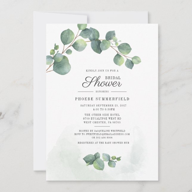 Invitación Bridal Shower Greenery Eucalyptus Succulent (Anverso)