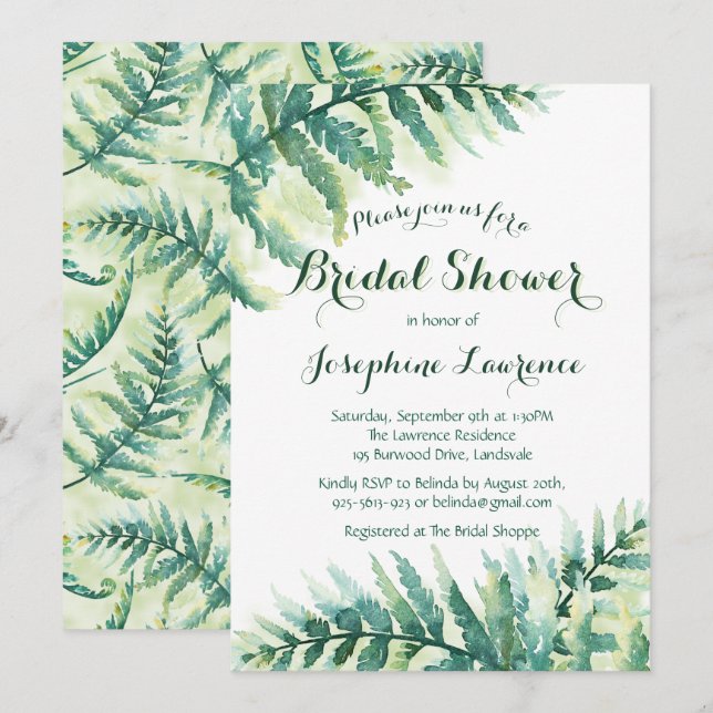 Invitación Bridal Shower Greenery Fern (Anverso / Reverso)