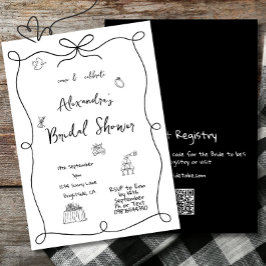 Invitación Bridal Shower Hand Drake Black White Whimsical