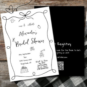 Invitación Bridal Shower Hand Drake Black White Whimsical