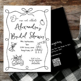 Invitación Bridal Shower Hand Drake Black White Whimsical