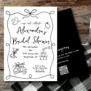 Invitación Bridal Shower Hand Drake Black White Whimsical