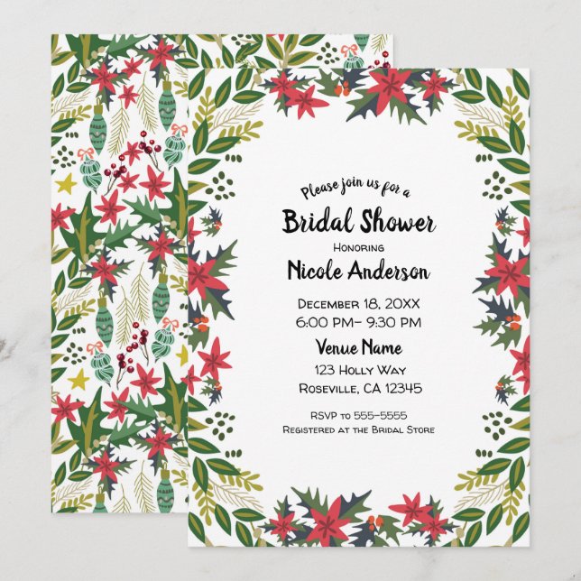 Invitación Bridal Shower Holiday Party Whimsical Floral (Anverso / Reverso)