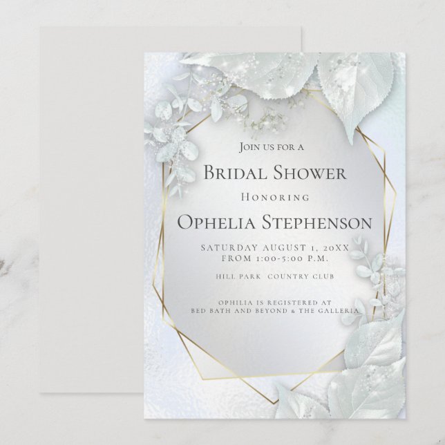 Invitación BRIDAL SHOWER | Icy Blue Pearl Shimmer (Anverso / Reverso)