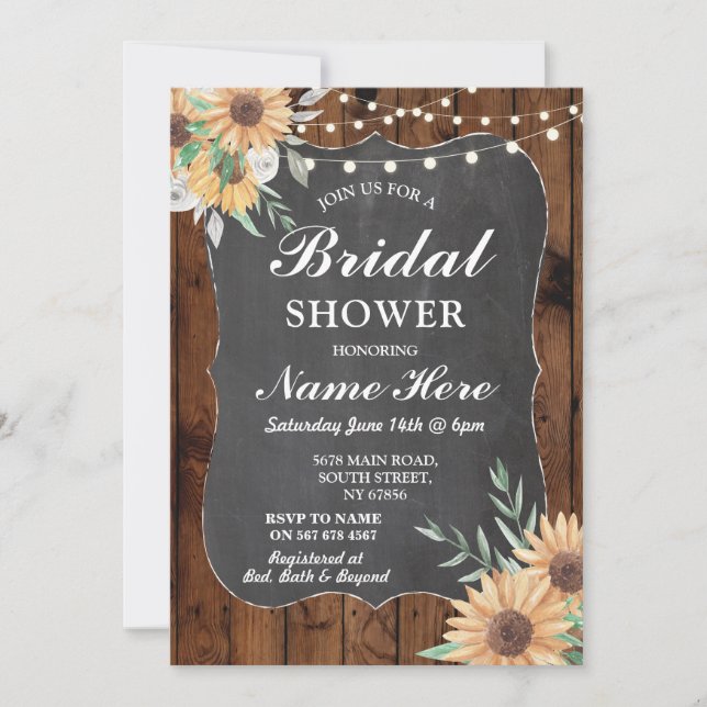 Invitación Bridal Shower Invita Sunflower Wood Floral (Anverso)