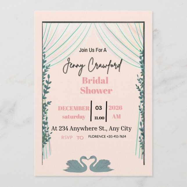 Invitación Bridal Shower Invitation | Elegant Pink Customizab (Anverso)