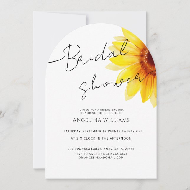 Invitación Bridal Shower Invitation Watercolor Sunflower (Anverso)