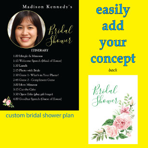 Invitación Bridal Shower Itinerary Plan Edgy Gótico Negro