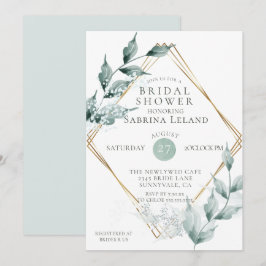 Invitación Bridal Shower | Jade verde gris botánico