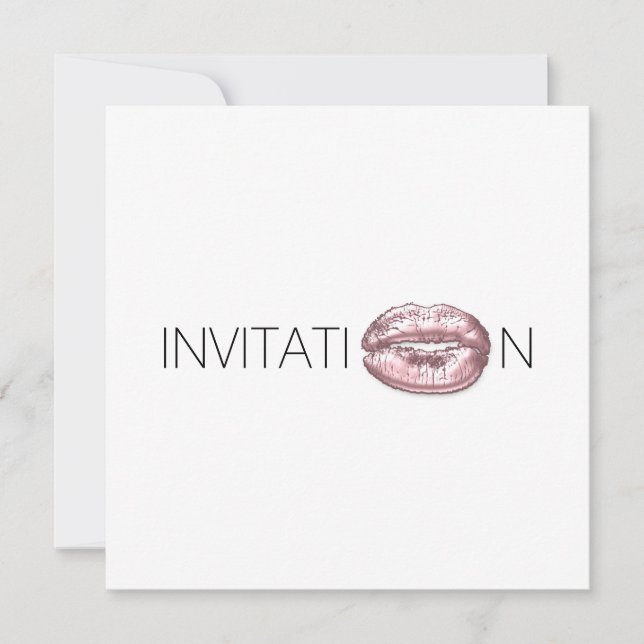 Invitación Bridal Shower Kiss Lips Black White Minimal (Anverso)