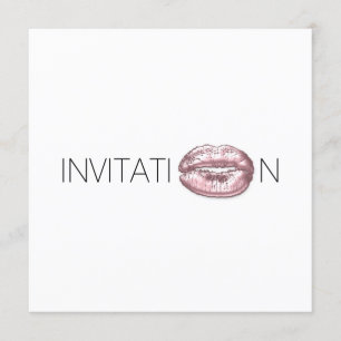 Invitación Bridal Shower Kiss Lips Black White Minimal