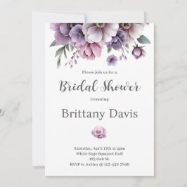 Invitación Bridal Shower Lavender acuarela Flora