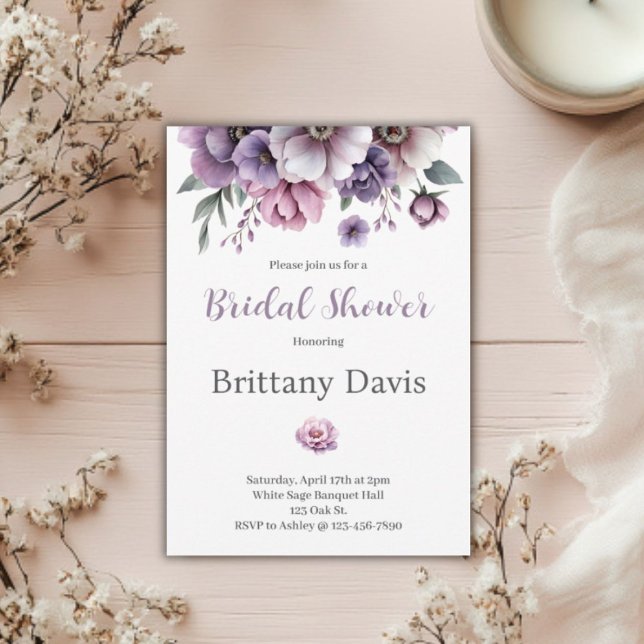 Invitación Bridal Shower Lavender acuarela Flora (Subido por el creador)