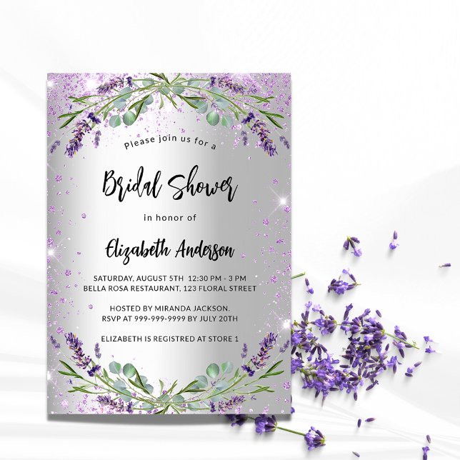 Invitación Bridal Shower lavender plata eucalipto floral (Subido por el creador)