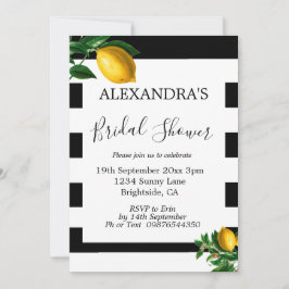 Invitación Bridal Shower Lemons Black White Stripe Elegante