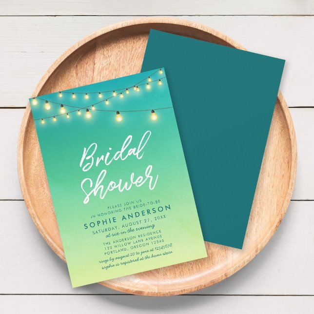 Invitación Bridal Shower Lights Watercolor Sea Glass (Subido por el creador)