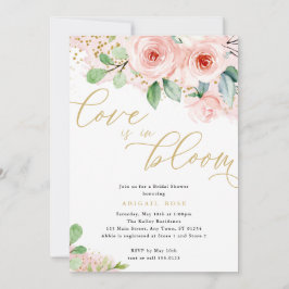 Invitación Bridal Shower Love in Bloom, Flores de oro rosa