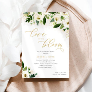 Invitación Bridal Shower Love in Bloom White Gold Floral