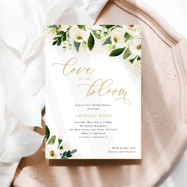 Invitación Bridal Shower Love in Bloom White Gold Floral (Subido por el creador)