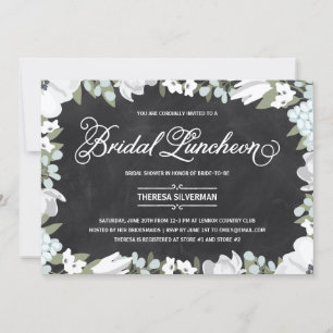 Invitación Bridal Shower Lunch Floral Elegante blanco y negro