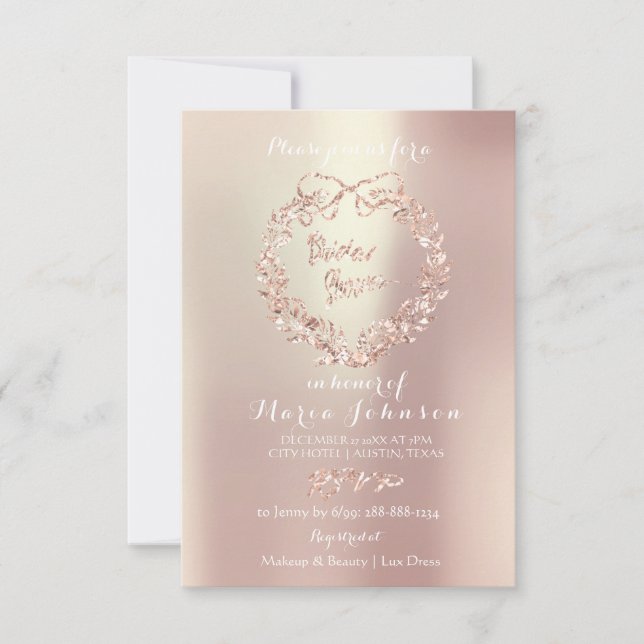 Invitación Bridal Shower Lux Floral Wreath Pearl Rosa (Anverso)