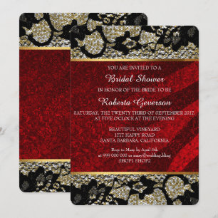 Invitación Bridal Shower Luxury Gold Red Black Lace Sparkly