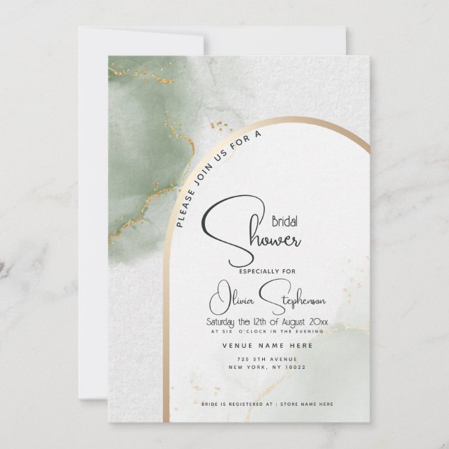 Invitación Bridal Shower | Marble abstrato de salvia silencia (Anverso)