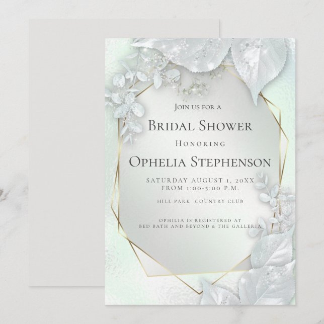 Invitación BRIDAL SHOWER | Martillo de Perla Verde de Honeyde (Anverso / Reverso)