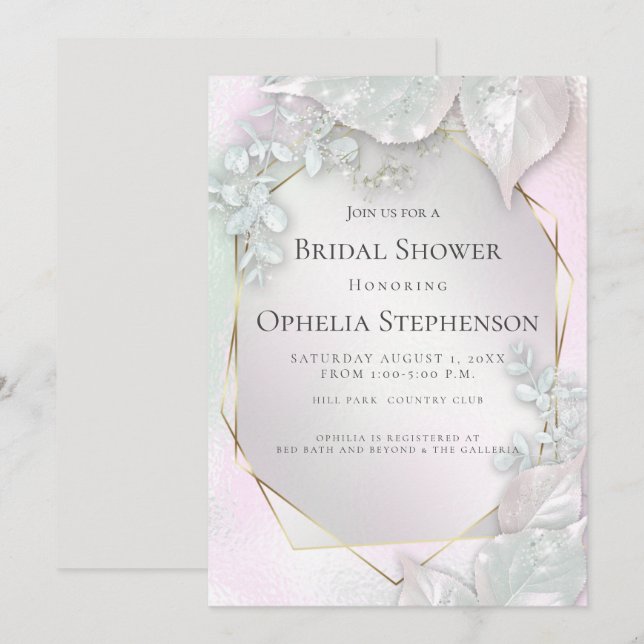 Invitación BRIDAL SHOWER | Misty Pink Pearl Shimmer (Anverso / Reverso)
