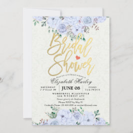 Invitación Bridal Shower Moda acuarela Floral Gold Script
