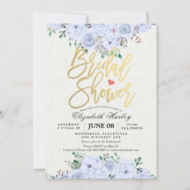 Invitación Bridal Shower Moda acuarela Floral Gold Script (Anverso)