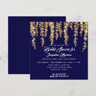 Invitación Bridal Shower Moderna Navy Gold Twinkle Luces