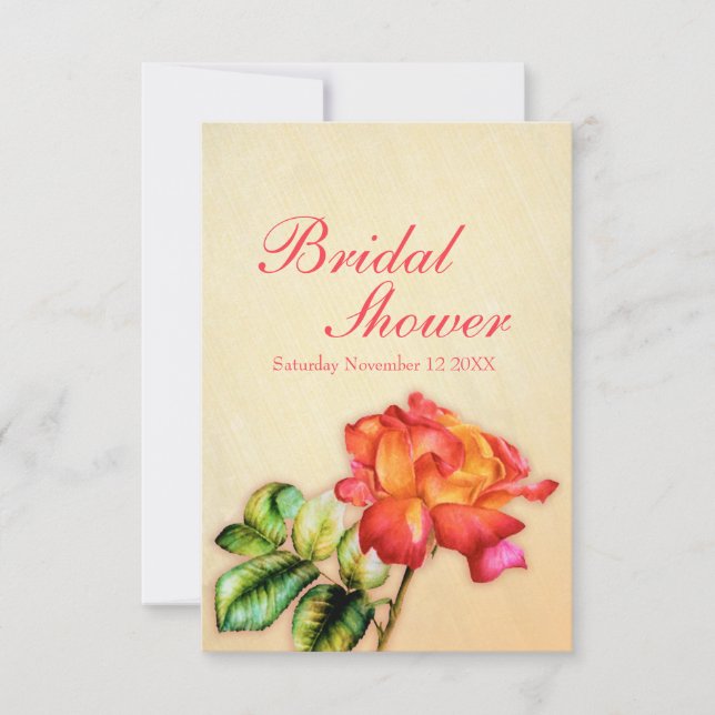 Invitación Bridal Shower naranja rojo rosa de té amarillo inv (Anverso)