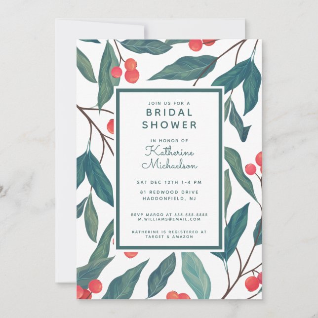 Invitación BRIDAL SHOWER | Navidades Holiday Floral (Anverso)
