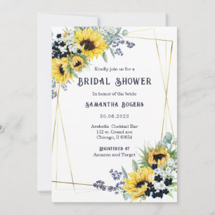 Invitación Bridal Shower Navy Blue and Sunflower