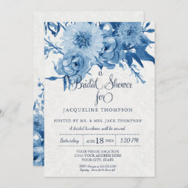 Invitación Bridal Shower Navy Blue Chintz Damask Floral