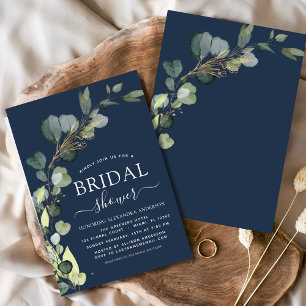 Invitación Bridal Shower Navy Blue Greenery Eucalyptus