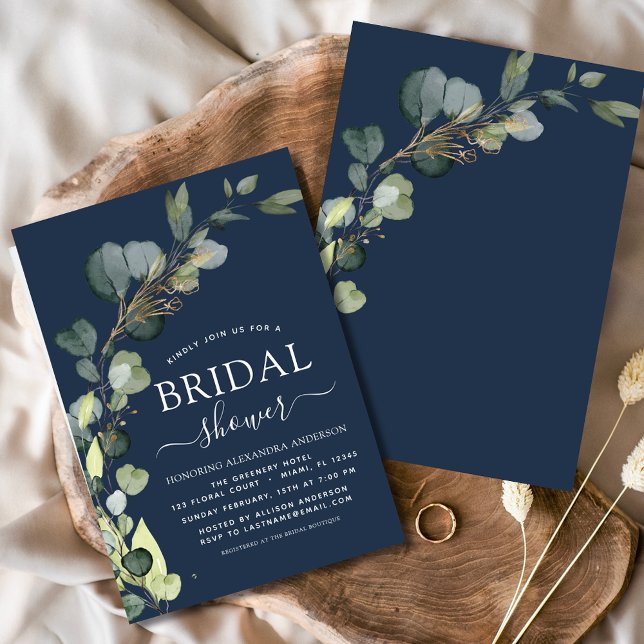 Invitación Bridal Shower Navy Blue Greenery Eucalyptus (Subido por el creador)