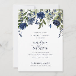 Invitación Bridal Shower Navy Floral azul Flor salvaje